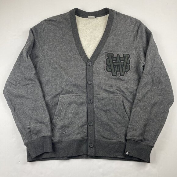 Nike Sportswear Letterman Sweater Cardigan Men’s L Button Up V-Neck Gray Pockets - Picture 1 of 12